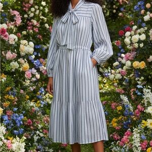 Michael Kors Blue and White Midi Dress